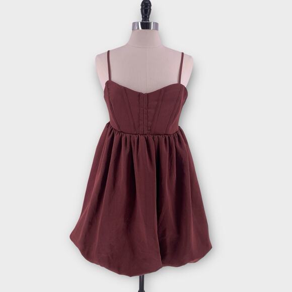ASTR The Label Bustier Bubble Hem Mini Dress in Merlot L - Picture 3 of 13